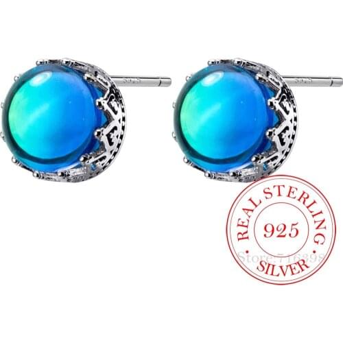 Aurora Crown Stud Earrings Crystal 925 sterling silver Round Earrings for Women Elegant Wedding Jewelry brincos