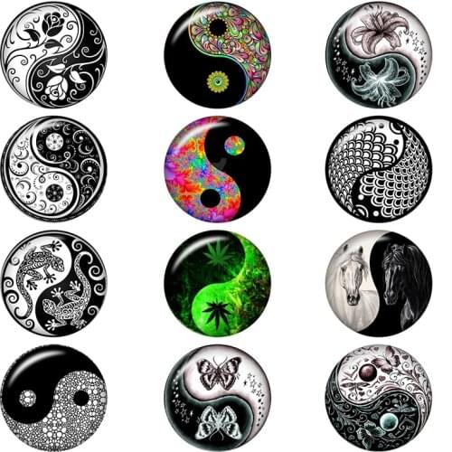 50PCS Mixed Ginger Snap Button Jewelry Yin Yangs For DIY 18MM Glass Button Snap Bracelet Necklace Jewelry