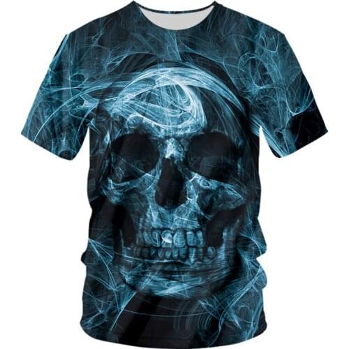 UJWI Fashion Skull T-shirt Smoke Blue Cool T-shirts Oversized Mens T Shirt O-neck Shirt 3D Printing Summer Casual Clothes 5XL