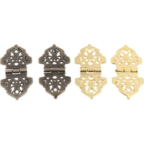 2pcs Vintage Alloy Hollow Flower Hinge Chinese Furniture Hardware Metal Hinges Cabinet Door Butt Hinges For DIY Box 24*54mm