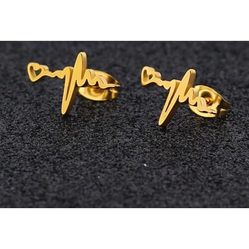 Sasusp Fashion Gold Heartbeat Stud Earrings ECG Medical Stainless Steel Jewelry For Nurse Doctor Gifts Women Earrings bijoux