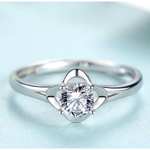 Four-leaf Clover S925 Sterling Silver Rings for Women Unique Engagement Wedding Diamond Jewelry Gift Cute Romantic Trendy Design