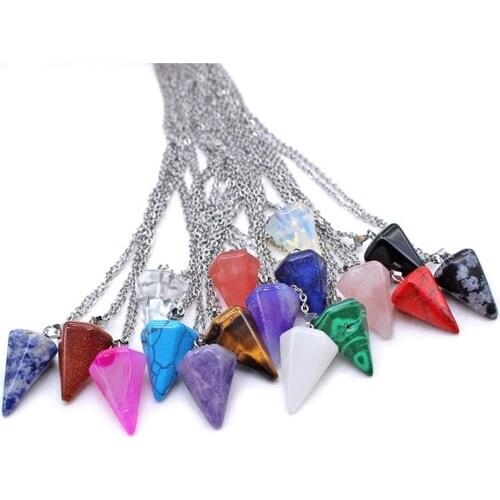 New Hexagonal Natural Stone Quartz Tapered Section Pendulum Crystal Pendant Chain Necklace for Women Statement