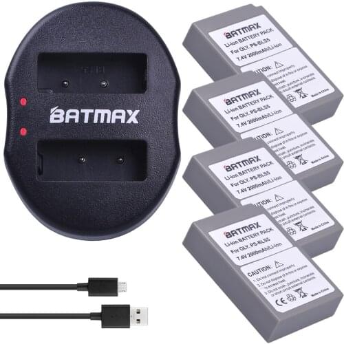 4Pc 2000mAh PS-BLS5 BLS-5 BLS50 Battery + USB Dual Charger for Olympus E-PL7,E-PM2, OM-D E-M10, E-M10 II, Stylus1
