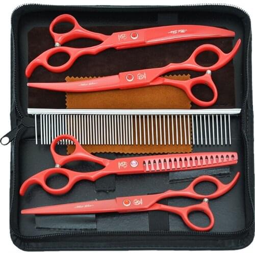 7.0" Japan Steel Dog Grooming Shears Animals Straight Curved Cutting Scissors Fish Bone Thinning Scissor for Pet Groomer B0030A