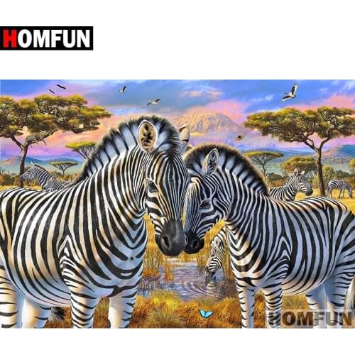 HOMFUN Full Square/Round Drill 5D DIY Diamond Painting "Animal zebra" Embroidery Cross Stitch 5D Home Decor Gift A07041
