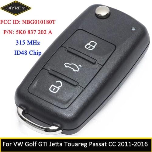 DIYKEY 5K0 837 202 A for Volkswagen VW Golf GTI Jetta Touareg Passat CC NBG010180T New Remote Car Key 315MHz ID48 5K0837202A