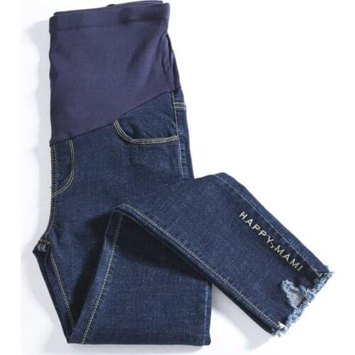 Washed denim maternity dress autumn stretch Slim fashion wild pregnant women jeans stomach lift pants trousers