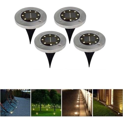 New Solar Powered Disk Lights 8 LED Solar Pathway Lights Outdoor Waterproof Garden Landscape Lighting for Yard Lawn Party Gifts