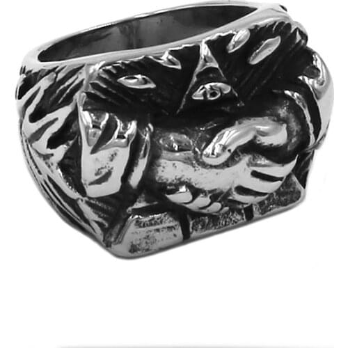 Wholesale Illuminati Pyramid Eye Handshake Ring Stainless Steel Jewelry All Seeing Eye Masonic Biker Men Ring Gifts SWR0873A
