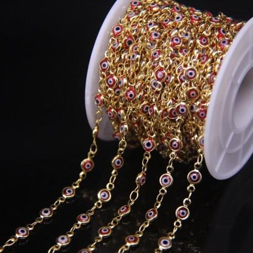 Red Flat Round Beads Rosary Chain Necklace Jewelry,4mm Drip Oil Enamel Glass Coin Golden chains Making Bracelet Findings,5meter