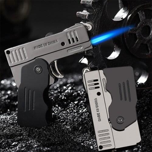 Creative Metal Double Fire Deformation Pistol Butane Gas Lighter Free Fire Jet Torch Windproof Flint Funny CIgar Lighter Gift