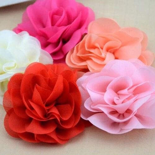 Nishine 3.2" 50pcs/lot Chiffon Rose Flowers Flat Back Used for Kids Adult Headband Hair Clips Diy Headwear Hair Accessories
