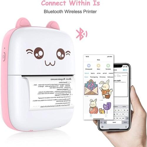 Mini Pocket Wireless BT Thermal Printer Picture Photo Label Memo Receipt Paper Printer with USB Cable Support for Android iOS