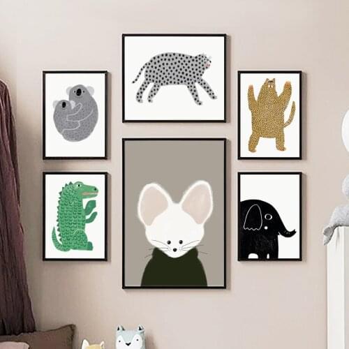 Cartoon Elephant Koala Leopard Rat Wall Art Canvas Painting Nordic Posters And Prints Wall Pictures For Kids Room Bedroom Decor