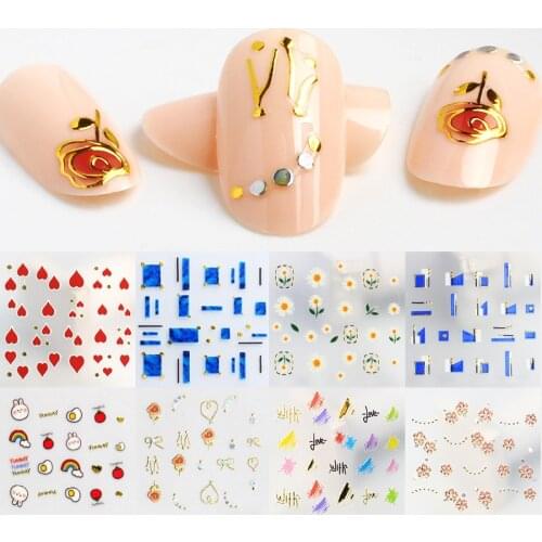 Cartoon Animals Holographic Rose Nail Art Stickers Hot Air Balloon Adhesive Transfer Manicure Decoration Decals Nail Accessories