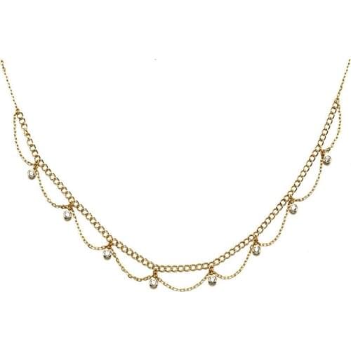 LAMOON 925 Silver Choker Necklace For Women little Waves Thin Chain Minimal Zircon 14K Gold Plated Fine Jewelry Korean LMNI137