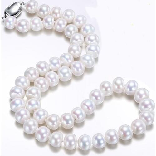 Natural Freshwater Pearl Oval Necklace 8-9mm Near Round Pearl Jewelry for Women Gift