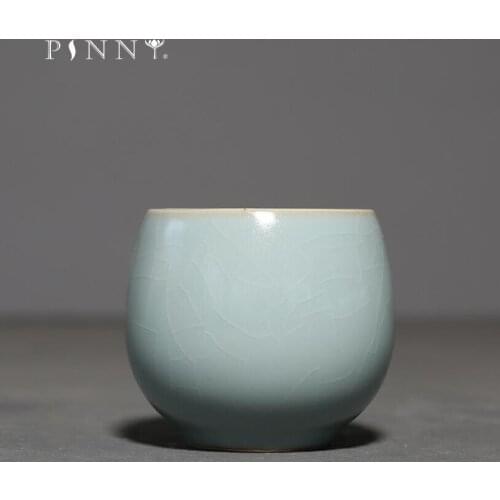 PINNY 95ML Retro Ruyao Crack Teaup With Gift Box Ceramic Chinese Kung Fu Tea Cup Pigmented Heat Resistant Tea Bowl