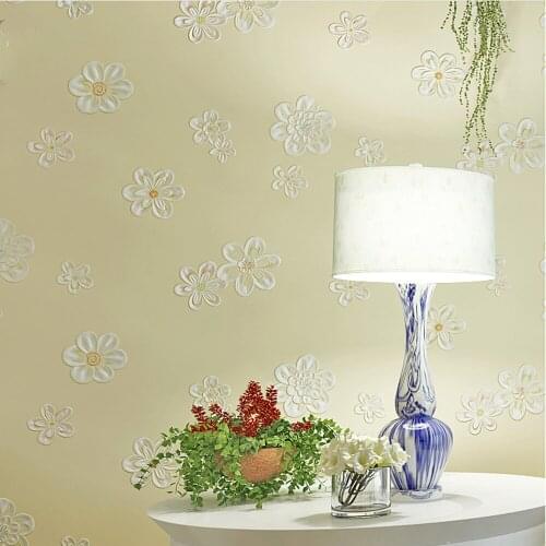 Q QIHANG Pastoral Thickening 3D Warm Flowers Children Room Bedroom Living Room Non-woven Wallpaper Roll 0.53m*10m=5.3m2