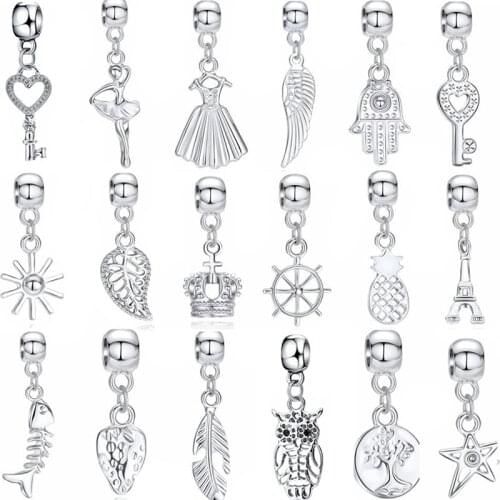 Silver Color Pendant Bead Fit Necklace Charms Original Bracelets Feather Ferris Wheel DIY Jewelry Making Women Man Accessories