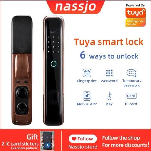 Nassjo Tuya Smart Fingerprint Lock Intelligent Electric Door Lock APP Wifi Digital Password IC Card Mobile App Remote Control