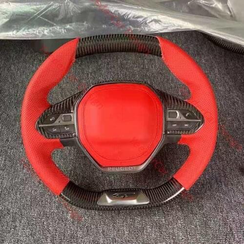 Cuatomized Carbon Fiber Sports Steering Wheel Alcantara Leather compatible for Peugeot 508 508I 2018-2021