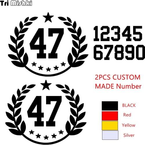 Tri mishki HZX1343 2PCS Custom Made racing number car sticker Vinyl Decals Motorcycle Accessories sticker reflective Motocross