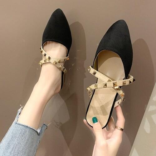 All-match flat-bottomed Muller shoes spring and summer new fashion pointed rivet sandals Baotou slippers