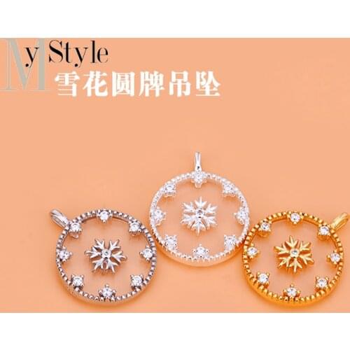 Japanese Korean accessories 925 pure silver DIY beading material accessories zircon snow Ferris wheel pendant round brand access