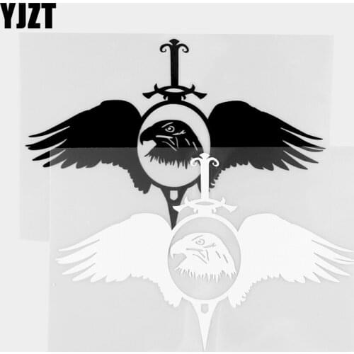 YJZT 11.2×15.3CM Art Car Stickers A Sword And An Eagles Wings Creative Vinyl Decal Exterior Styling Black / Silver 20C-0350