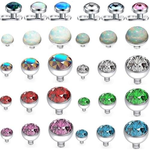 1Piece Titanium Opal Dermal Anchor Piercings 3Mm 4Mm 5Mm Crystal Micro Dermal Anchor Skin Diver Piercings Dermal Body Jewelry