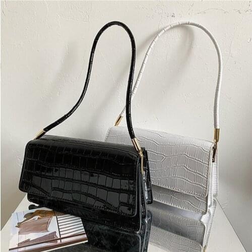 ABAY Crocodile Stripe Shoulder Bag New PU Popular Fashion Women Baguette Bag 2021 Leather Texture Buckle Underarm Bag