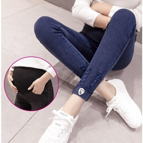 Washed Denim Maternity Jeans Pregnant Women Trousers Clothes Elastic Waist Belly Loose Pants Pregnancy Gravidas Mother Clothing