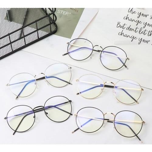 Women Men Round Computer Vintage Eyeglasses Protection Metal Glasses Ultra Light Frame Anti-Blue Light Eyeglasses
