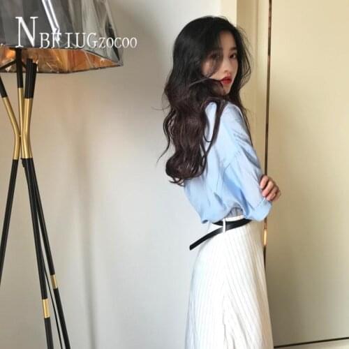 White Blouse+Green Skirt Sky Blue Blouse+White Skirt Women Sets Office Lady Female Sets