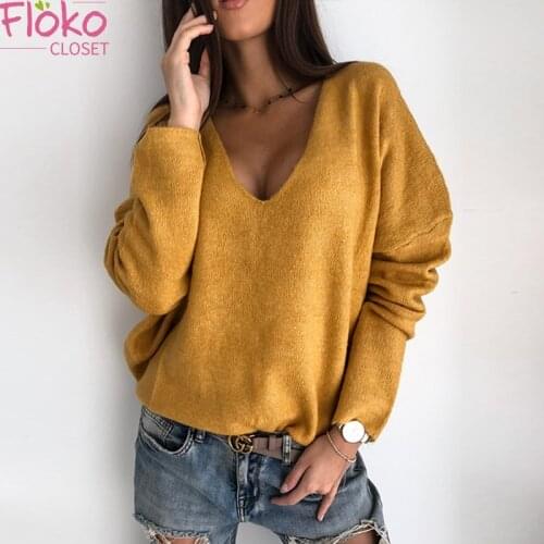 Casual Autumn V-Neck Long Sleeve Candy Color Sweaters Casual Solid Knitted Pullovers Jumpers Winter Clothes Women Top