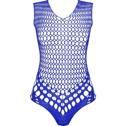 Womens Ladies Sexy Lingerie Bodysuit Stretchy Backless Hollow Out See-through Mesh Erotic Sexy Fishnet Leotard Nightwear