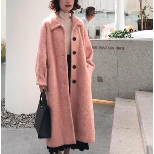 Spring ermine velveteen coat womens autumn/winter high quality mid-length single-breasted lapel wool blend parka