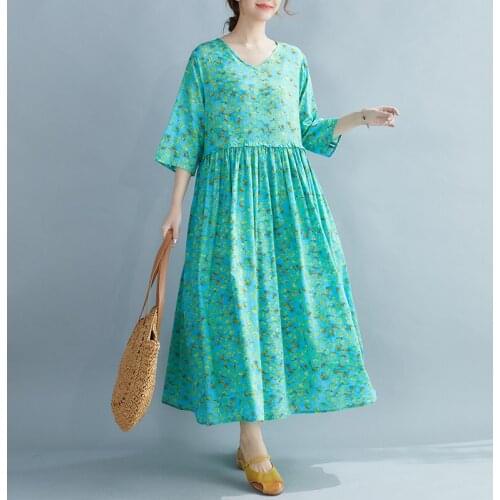 Print Floral Prairie Chic Vintage Dress 2021 New Arrival Loose Summer Dress Cotton Holiday Travel Casual Women Beach Style Dress