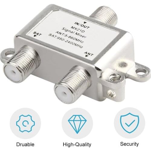 2 in 1 2 Ways TV Satellite Splitter 950-2400MHz TV Signal Cable TV Signal Mixer SAT/ANT Diplexer for SATV/CATV Waterproof