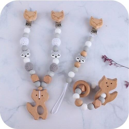 3Pcs Baby Stroller Hanging Clip Pendant Rattle Pacifier Chain Wood Ring Bracelet 425F