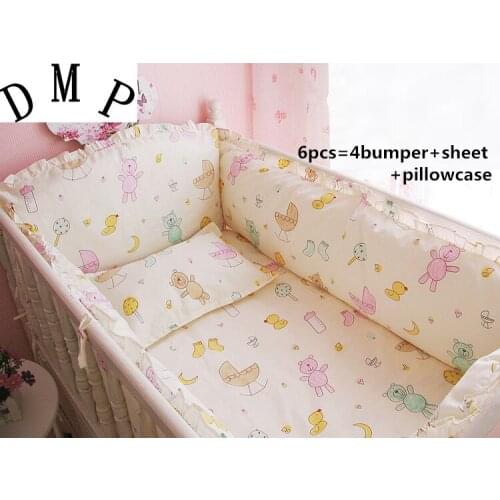 6pcs Crib Bedding Set Newborn protector de cuna Baby Bed Set, Bumper Filler and Sheet toddler bed (4bumpers+sheet+pillow cover)