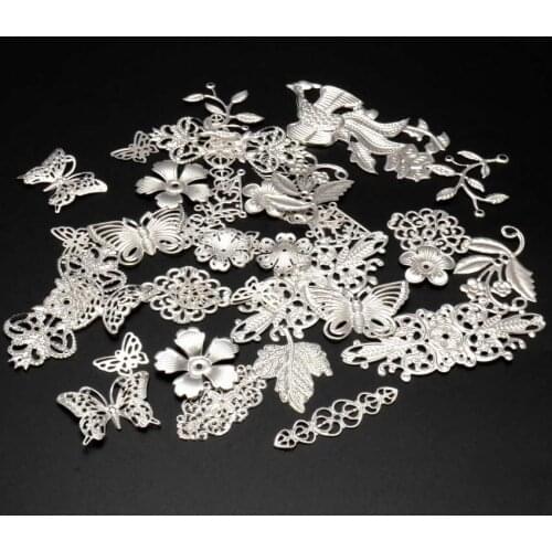 Free shipping! 30Pcs Silver Color Mixed Metal Filigree Wraps Connectors Metal Crafts Gift Decoration DIY Jewelry