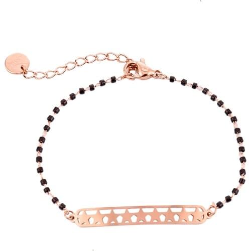 A Row Of Love Heart Charm Bracelet Behemia Black Beads Trendy Chain Stainless Steel Jewelry Statement Women Accessory Wholesale