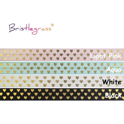 BRISTLEGRASS Combo 4 Yard 5/8" 15mm Love Heart Foil Print Fold Over Elastic FOE Spandex Bands Tape Hair Tie Headband Sewing Trim
