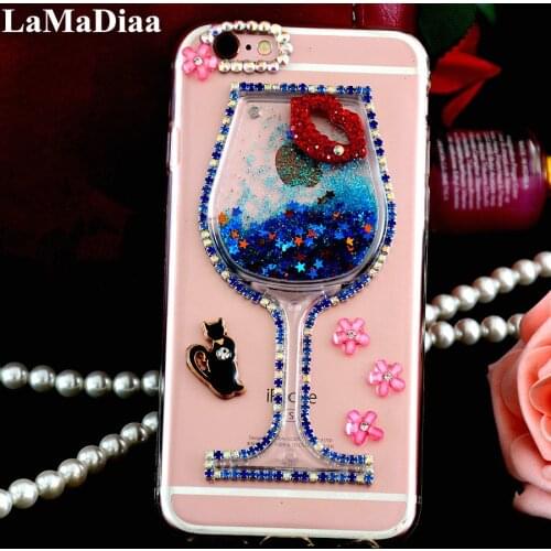 Case Liquid Quicksand Bling Rhinestone 3D Red Wine Glass Phone Case For Xiaomi Redmi5 6 4X 5A 6A 8A 9A Note4 5 6 7 8 9 Pro 4X 5A