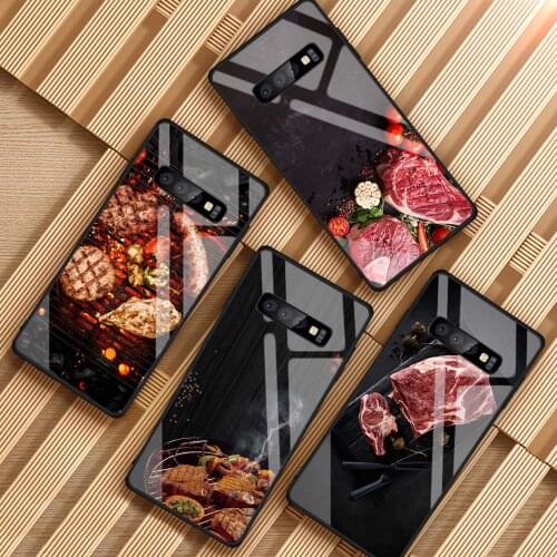 Steak Tempered Glass Phone Case For Samsung Galaxy S8 S9 S10 S20 PLUS J6 J8 2018 NOTE 8 9 10 Cover Shell