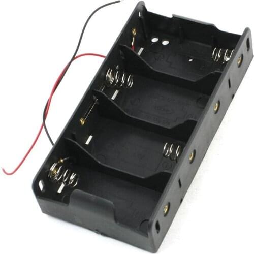 Black Plastic 4 x 1.5V D Size Battery 4 Slots 6V Batteries Holder Storage Case Box with Wire Leads