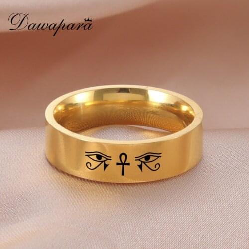 Dawapara Vintage Egyptian Eye of Horus Cross Amulet Ring Stainless Steel Ring Egypt Pharaoh King Jewelry